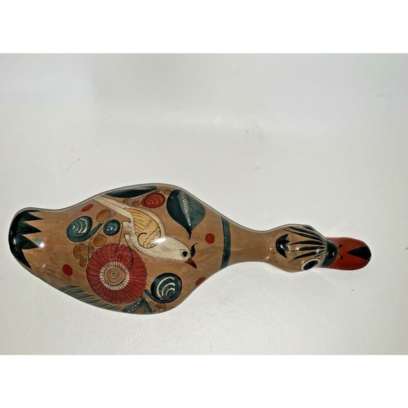 Vintage Large Mexican Folk Art Pottery Tonala Duck Goose Bird 12.5" Long - Picture 10 of 12